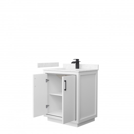 Icon 30" Single Vanity in White, Carrara Cultured Marble Top, Black Trim