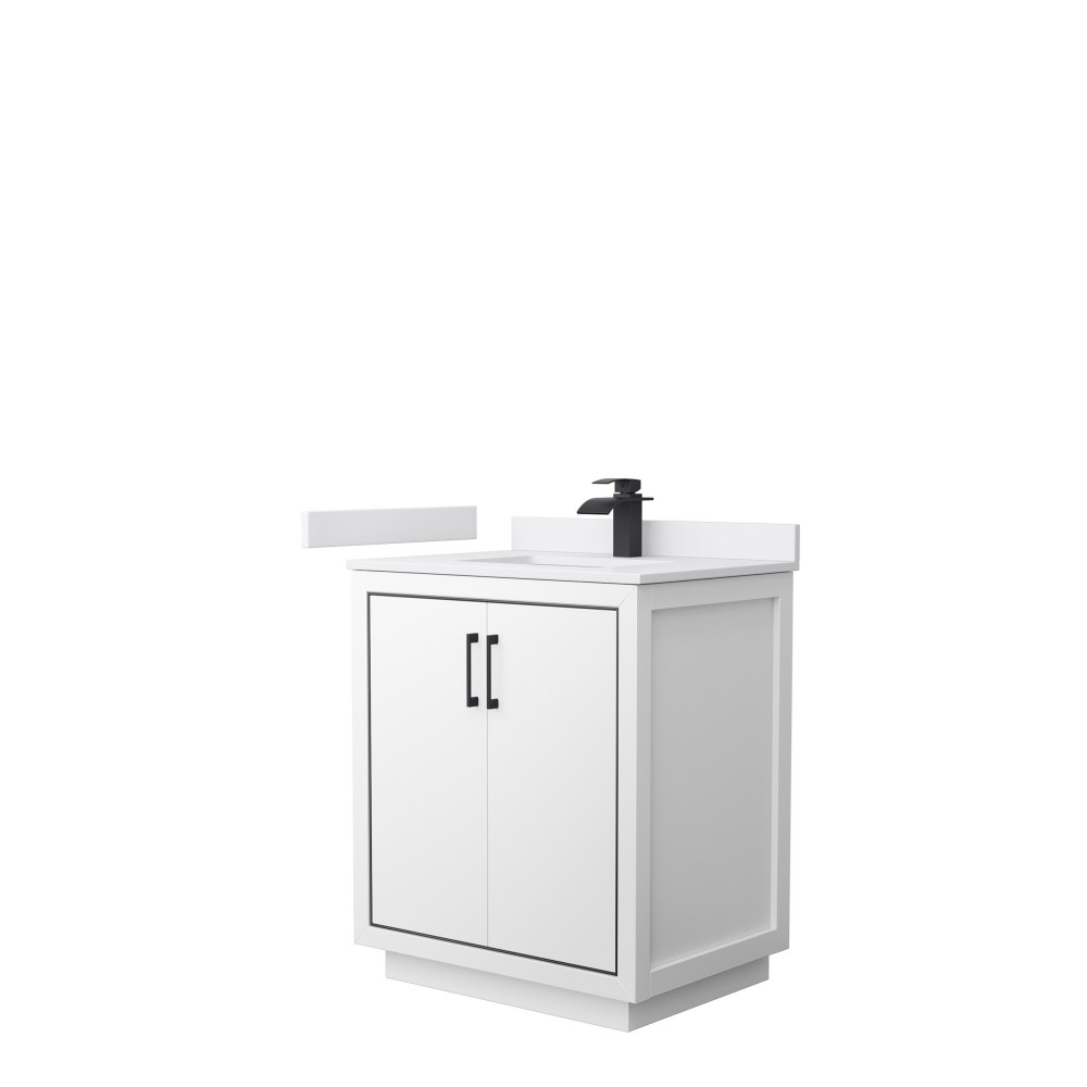 Icon 30" Single Vanity in White, White Cultured Marble Top, Black Trim