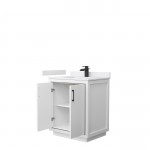 Icon 30" Single Vanity in White, White Cultured Marble Top, Black Trim