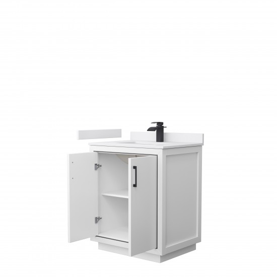 Icon 30" Single Vanity in White, White Cultured Marble Top, Black Trim