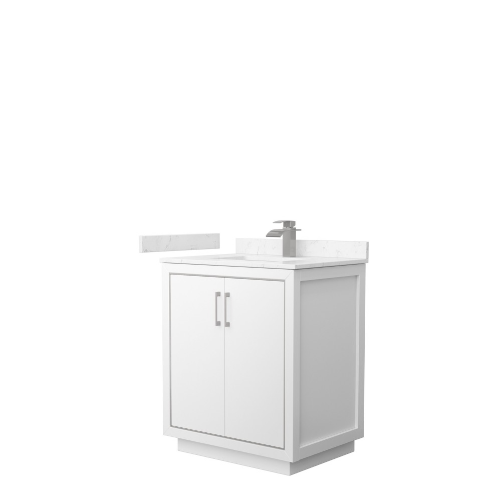 Icon 30" Single Vanity in White, Carrara Cultured Marble Top, Nickel Trim