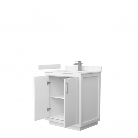 Icon 30" Single Vanity in White, Carrara Cultured Marble Top, Nickel Trim