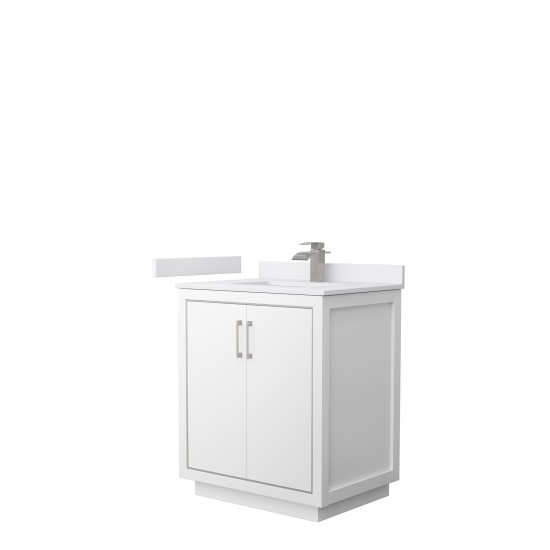 Icon 30" Single Vanity in White, White Cultured Marble Top, Nickel Trim