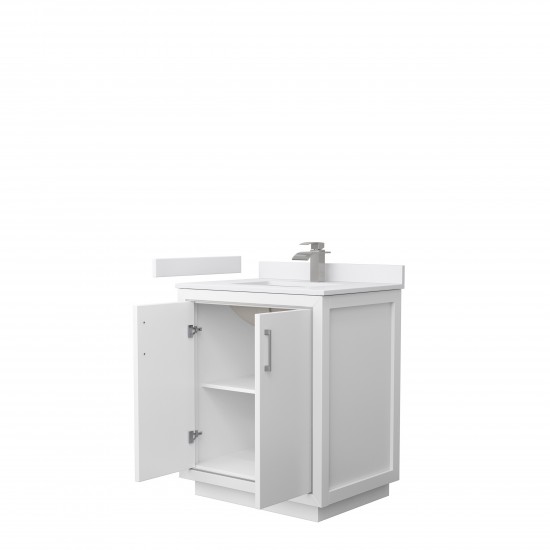 Icon 30" Single Vanity in White, White Cultured Marble Top, Nickel Trim