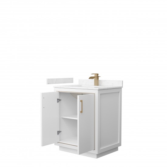 Icon 30" Single Vanity in White, Carrara Cultured Marble Top, Bronze Trim