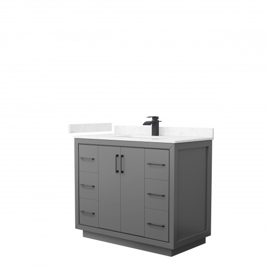 Icon 42" Single Vanity in Dark Gray, Carrara Cultured Marble Top, Black Trim