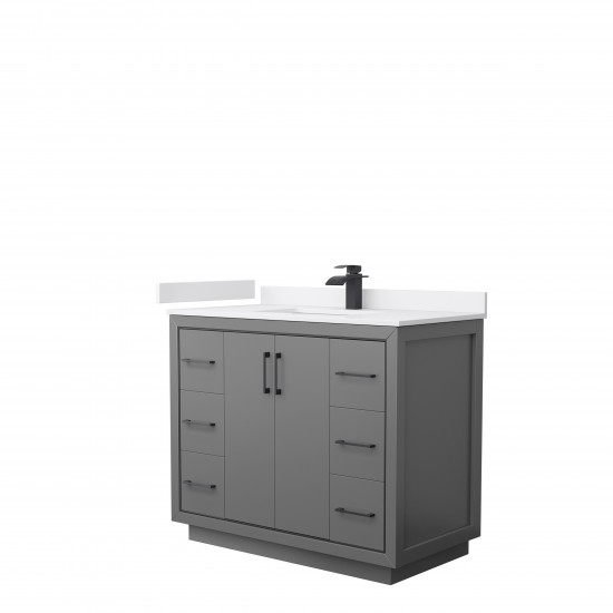 Icon 42" Single Vanity in Dark Gray, White Cultured Marble Top, Black Trim