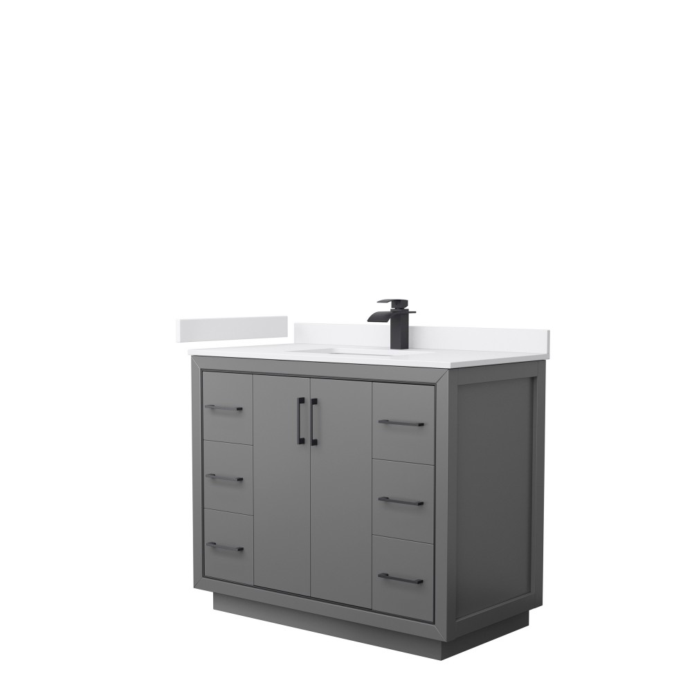 Icon 42" Single Vanity in Dark Gray, White Cultured Marble Top, Black Trim Icon 42" Single Vanity in Dark Gray, White Cultured Marble Top, Black Trim