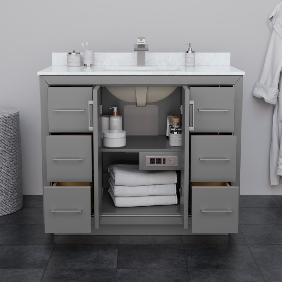 Icon 42" Single Vanity in Dark Gray, White Cultured Marble Top, Black Trim