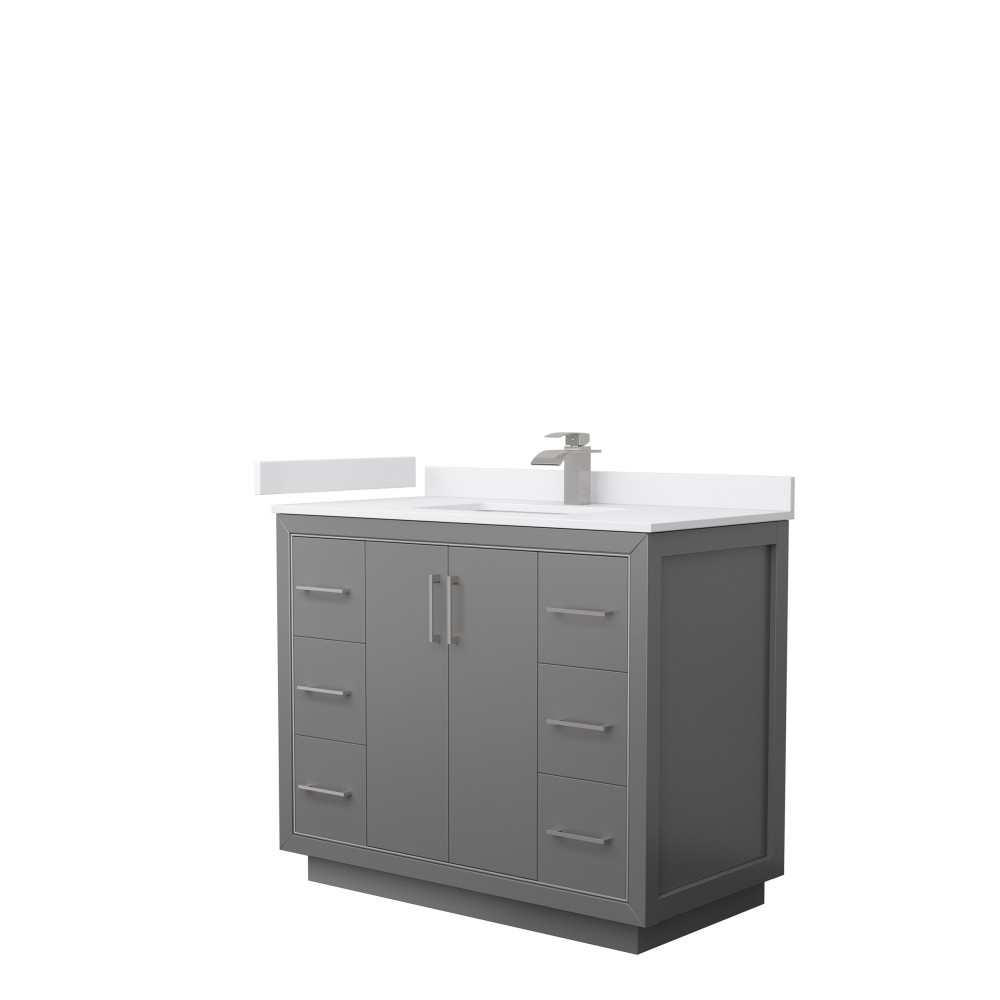 Icon 42" Single Vanity in Dark Gray, White Cultured Marble Top, Nickel Trim