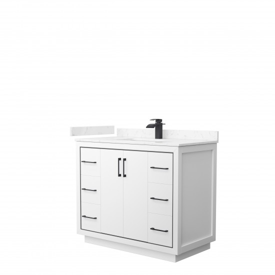 Icon 42" Single Vanity in White, Carrara Cultured Marble Top, Black Trim