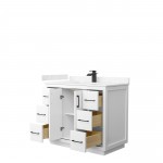 Icon 42" Single Vanity in White, Carrara Cultured Marble Top, Black Trim