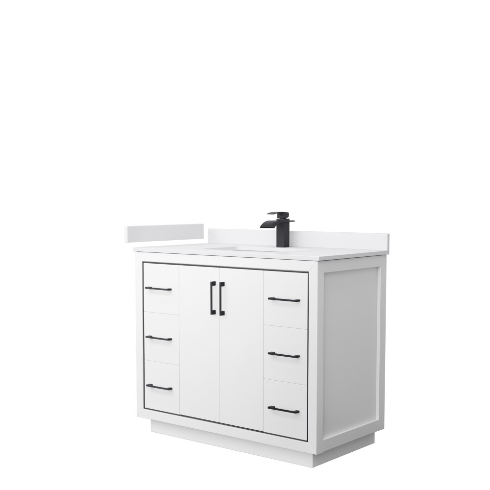 Icon 42" Single Vanity in White, White Cultured Marble Top, Black Trim