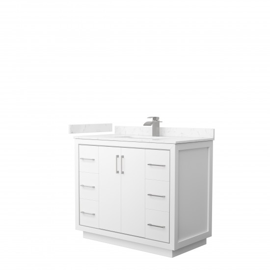 Icon 42" Single Vanity in White, Carrara Cultured Marble Top, Nickel Trim