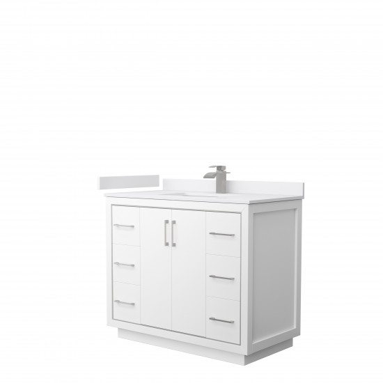 Icon 42" Single Vanity in White, White Cultured Marble Top, Nickel Trim