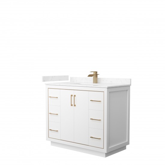 Icon 42" Single Vanity in White, Carrara Cultured Marble Top, Bronze Trim