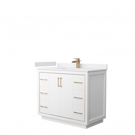 Icon 42" Single Vanity in White, White Cultured Marble Top, Bronze Trim