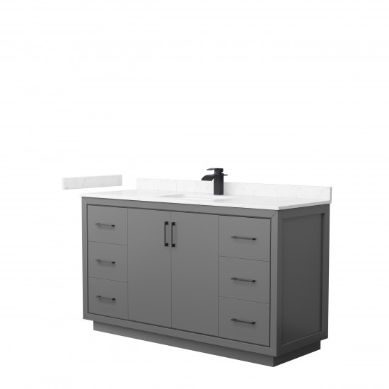 Icon 60" Single Vanity in Dark Gray, Carrara Cultured Marble Top, Black Trim