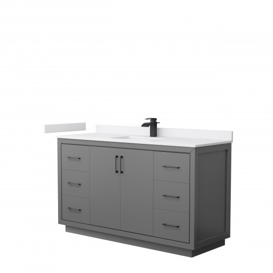 Icon 60" Single Vanity in Dark Gray, White Cultured Marble Top, Black Trim