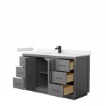 Icon 60" Single Vanity in Dark Gray, White Cultured Marble Top, Black Trim