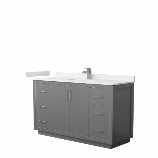 Icon 60" Single Vanity in Dark Gray, White Cultured Marble Top, Nickel Trim