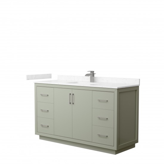 Icon 60" Single Vanity in Light Green, Carrara Cultured Marble Top, Nickel Trim