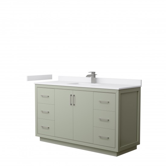 Icon 60" Single Vanity in Light Green, White Cultured Marble Top, Nickel Trim