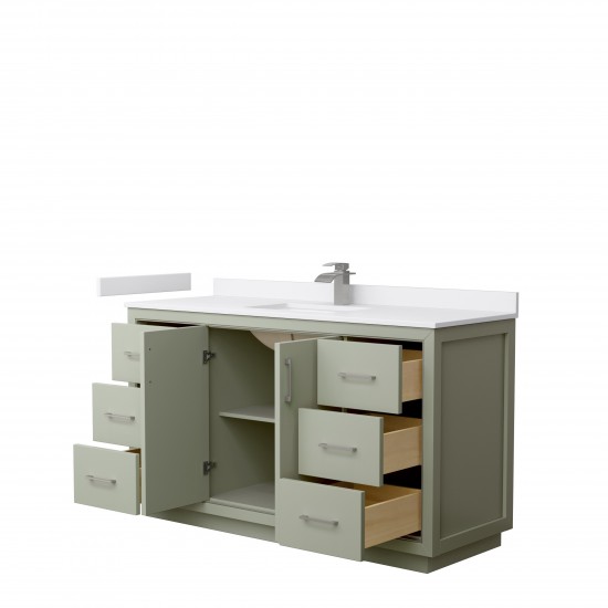 Icon 60" Single Vanity in Light Green, White Cultured Marble Top, Nickel Trim