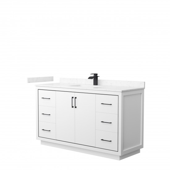 Icon 60" Single Vanity in White, Carrara Cultured Marble Top, Black Trim