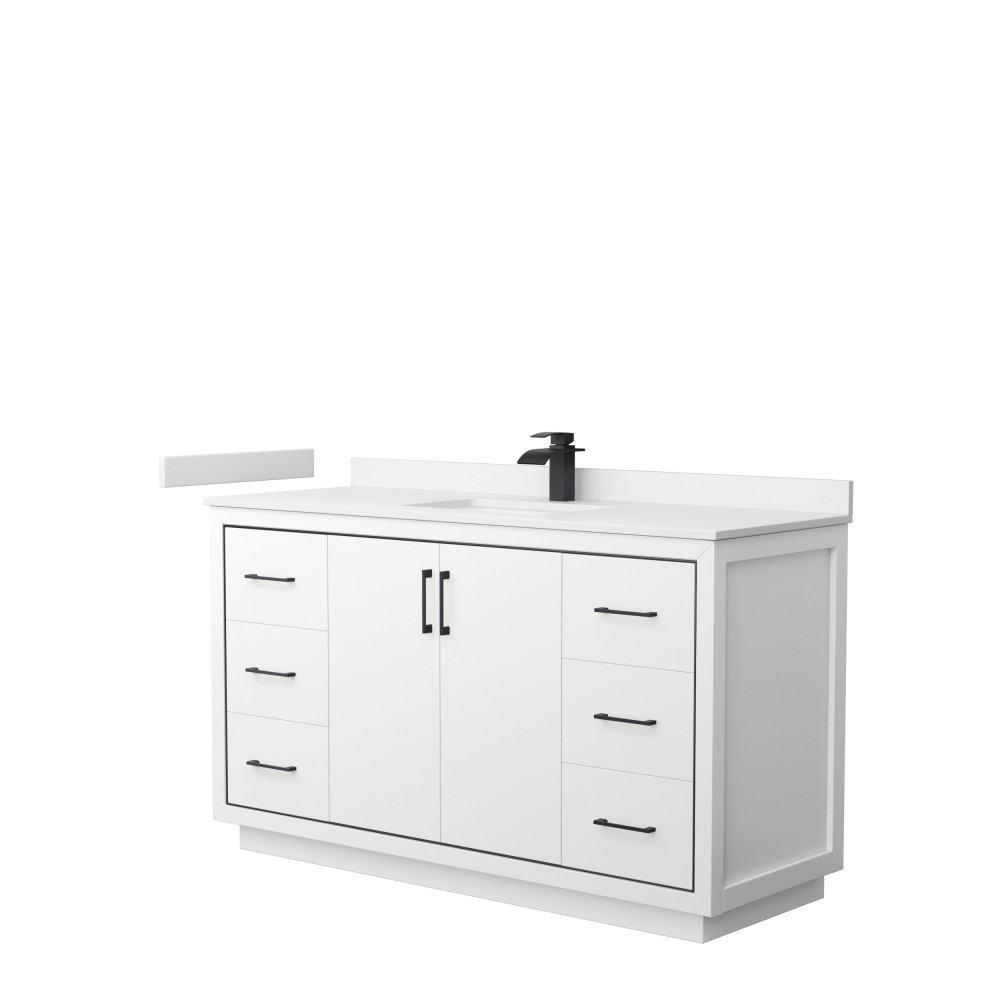 Icon 60" Single Vanity in White, White Cultured Marble Top, Black Trim