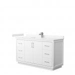 Icon 60" Single Vanity in White, Carrara Cultured Marble Top, Nickel Trim