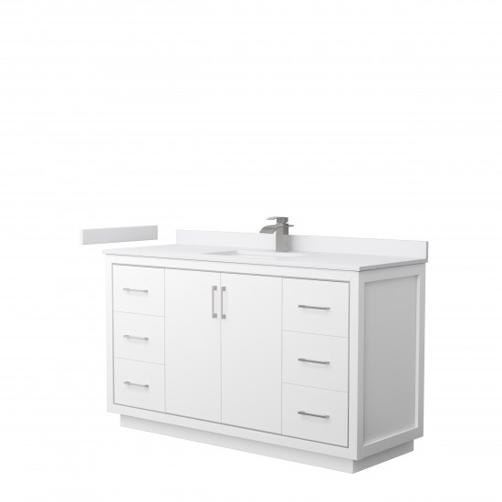 Icon 60" Single Vanity in White, White Cultured Marble Top, Nickel Trim