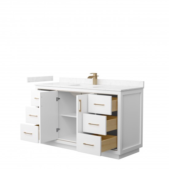 Icon 60" Single Vanity in White, Carrara Cultured Marble Top, Bronze Trim