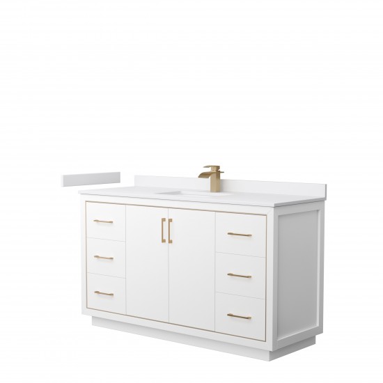 Icon 60" Single Vanity in White, White Cultured Marble Top, Bronze Trim