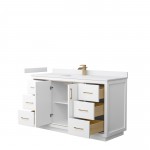 Icon 60" Single Vanity in White, White Cultured Marble Top, Bronze Trim