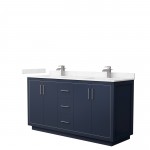 Icon 66" Double Vanity in Dark Blue, Carrara Cultured Marble Top, Nickel Trim