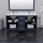 Icon 66" Double Vanity in Dark Blue, Carrara Cultured Marble Top, Nickel Trim