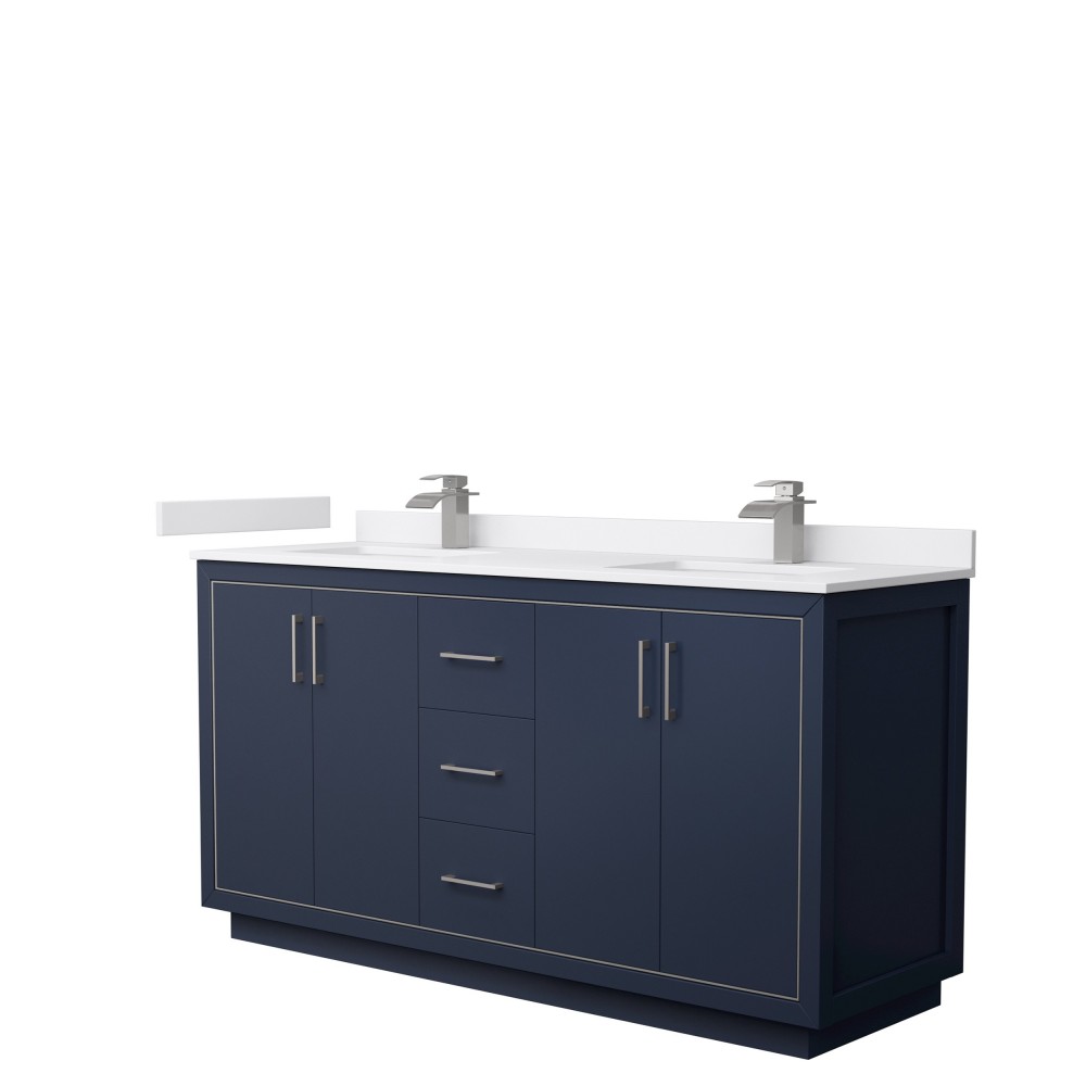 Icon 66" Double Vanity in Dark Blue, White Cultured Marble Top, Nickel Trim