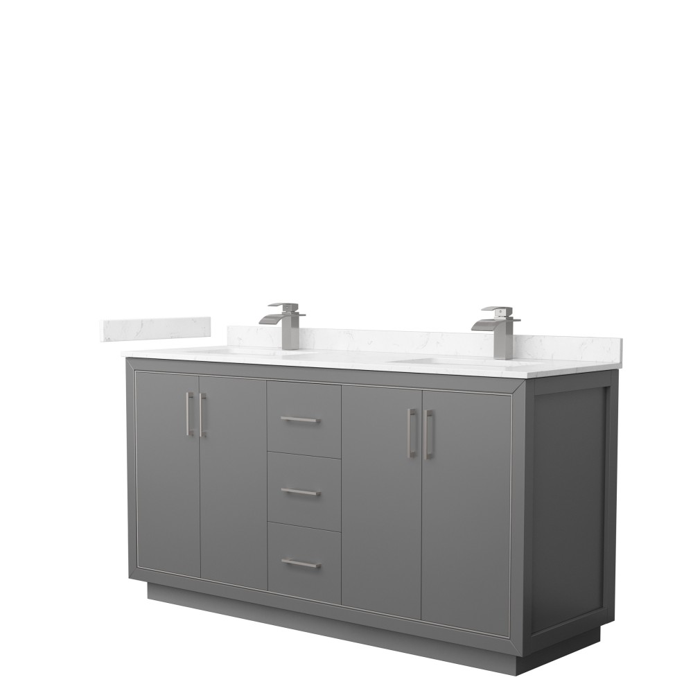 Icon 66" Double Vanity in Dark Gray, Carrara Cultured Marble Top, Nickel Trim