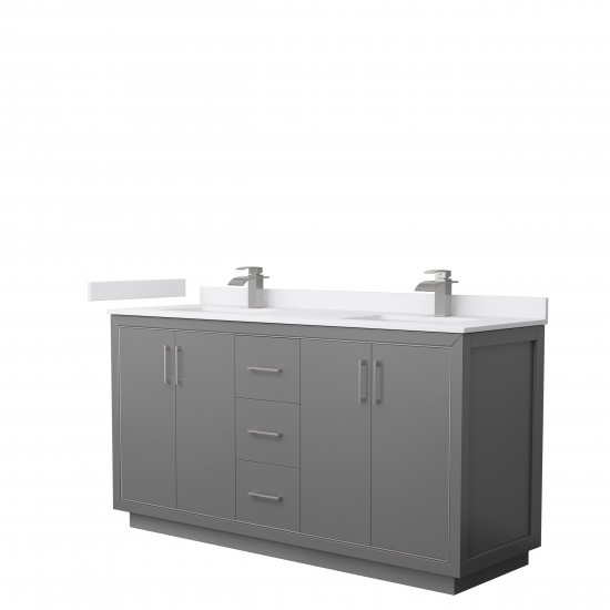 Icon 66" Double Vanity in Dark Gray, White Cultured Marble Top, Nickel Trim