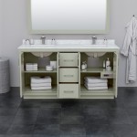 Icon 66" Double Vanity in Light Green, Carrara Cultured Marble Top, Nickel Trim