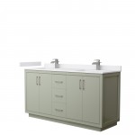 Icon 66" Double Vanity in Light Green, White Cultured Marble Top, Nickel Trim