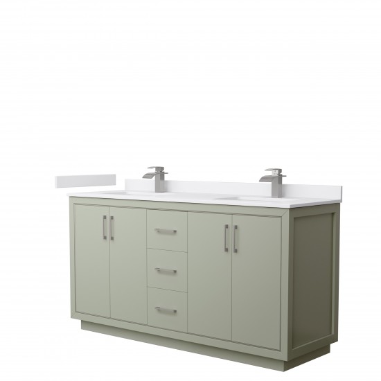 Icon 66" Double Vanity in Light Green, White Cultured Marble Top, Nickel Trim