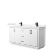 Icon 66" Double Vanity in White, Carrara Cultured Marble Top, Black Trim