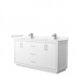 Icon 66" Double Vanity in White, Carrara Cultured Marble Top, Nickel Trim