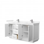 Icon 66" Double Vanity in White, Carrara Cultured Marble Top, Nickel Trim