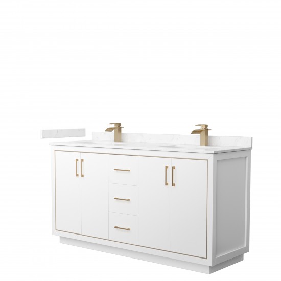 Icon 66" Double Vanity in White, Carrara Cultured Marble Top, Bronze Trim