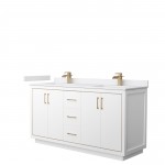 Icon 66" Double Vanity in White, White Cultured Marble Top, Bronze Trim