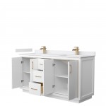 Icon 66" Double Vanity in White, White Cultured Marble Top, Bronze Trim