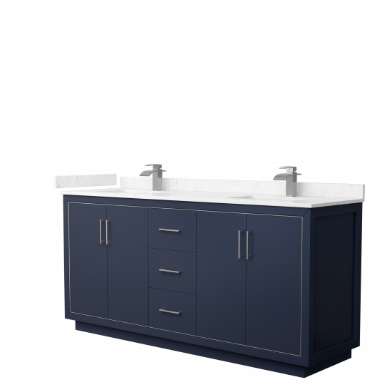 Icon 72" Double Vanity in Dark Blue, Carrara Cultured Marble Top, Nickel Trim